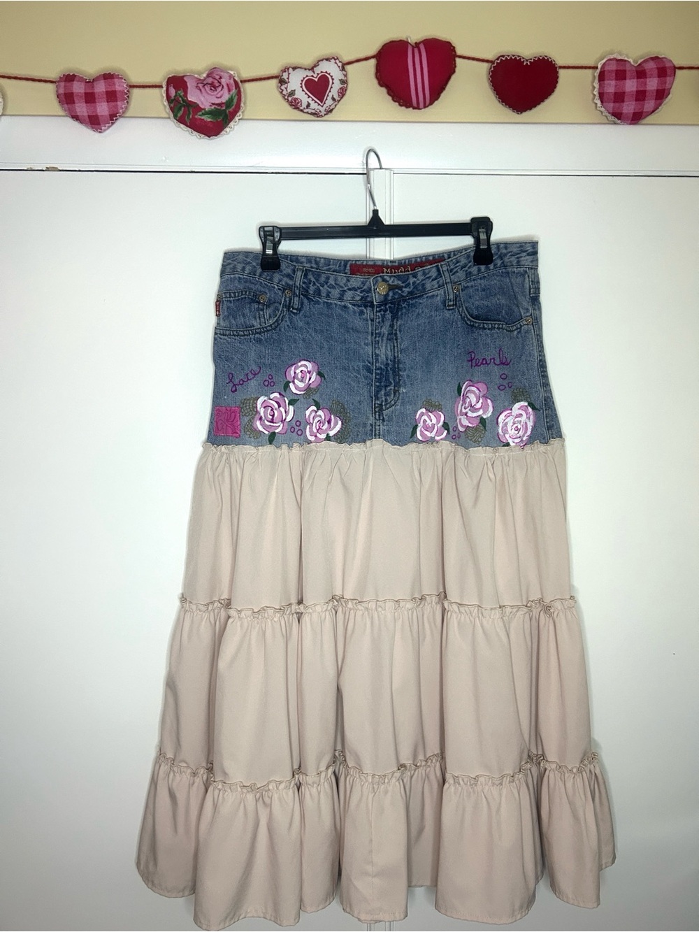 Upcycled Hand Painted Vintage Mudd Jean Skirt